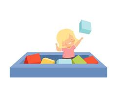 Cute Happy Little Girl Playing in a Pool with Soft Colorful Cubes, Active Children Leisure Illustration vector