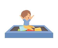 Cute Little Boy Playing in a Pool with Soft Colorful Cubes, Active Children Leisure Illustration vector
