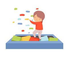 Cute Happy Little Boy Playing in a Pool with Soft Colorful Cubes, Active Children Leisure Illustration vector
