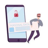 Hacker Trying to Steal Private Data from Computer, Cyber Security, Hacking and Phishing Illustration vector
