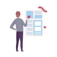 Hacker Stealing Information from Infected Computer, Cyber Internet Security, Computer Attack, Virus Infection Illustration vector