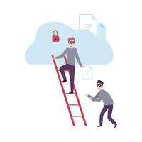 Masked Thieves Stealing Data from the Cloud Database, Cyber Crime, Hacking and Phishing Illustration vector