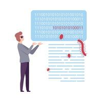 Masked Hacker Coding at Computer, Cyber Crime, Computer Attack, Virus Infection Illustration vector
