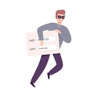 Hacker Stealing Personal Data, Masked Thief Hacked Login and Password, Cyber Internet Security, Computer Attack Illustration vector