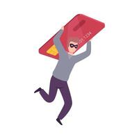 Male Hacker Stealing Credit Card, Cyber Internet Security, Computer Attack Illustration vector