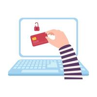 Thief Stealing Personal Data and Money Through Laptop, Hacking Phishing Attack, Cyber Crime Illustration vector