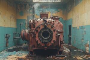 Rusty Machinery in a Derelict Building Room photo