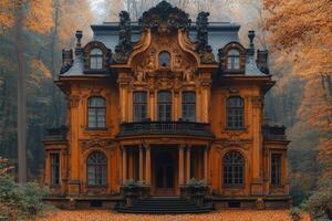 Autumnal Mansion Nestled Within a Forest Setting photo