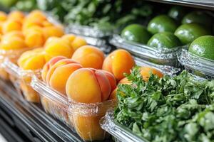 Fresh Apricots Limes and Parsley in Store Display photo