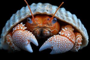 Orange Hermit Crab In Its Seashell Home photo