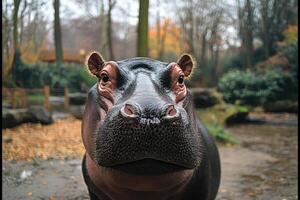 Hippopotamus Portrait In Autumnal Park Setting photo
