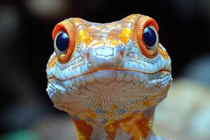 Colorful Gecko Portrait Close Up Vivid Reptile photo
