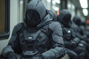 A Close-Up View of a Futuristic Soldier Wearing Advanced Armor photo