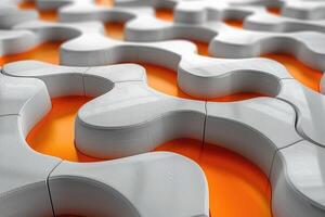 Abstract Pattern of Interlocking White Shapes on Orange Background photo
