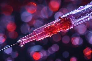 Close-up of a Syringe with Water Droplets and a Bokeh Background photo
