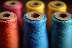 Close-up of Colorful Spools of Thread photo