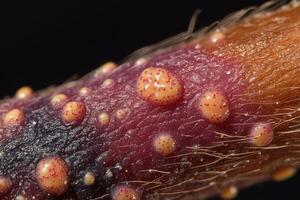 Close-up of a Plant Stem with Red and Yellow Spots photo