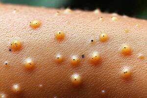 Close-up of a Skin Surface with Numerous Small Bumps and Black Spots photo