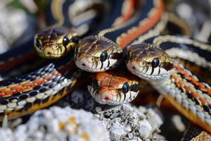 Three Close-Up Views of a Red-Bellied Snake's Head photo