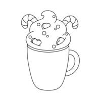 A cup of hot chocolate with marshmallows coloring page vector