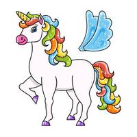 Cute unicorn with wings. Magic fairy horse. Colorful illustration. Isolated on white background. Design element. Template for your design, books, stickers, cards, posters, clothes. vector