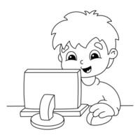 Coloring pages for kids with a boy using a computer vector