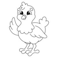 Cute cartoon chicken stands cheerfully with raised wings in a lively farm setting vector