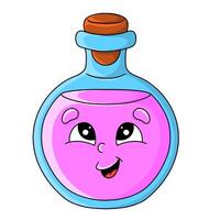 Smiling pink potion in a whimsical bottle with a cork cap enhances creativity and joy during playful moments vector