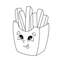 Cute cartoon character of smiling fries in a container with playful expression suitable for coloring activity vector