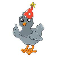 Colorful cartoon bird celebrating a birthday with a party hat and cheerful expression in a festive atmosphere vector