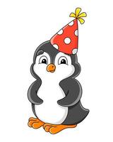 Cute penguin wearing a colorful party hat celebrating a special occasion with a cheerful expression vector