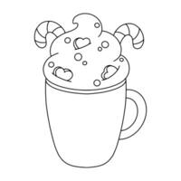 Whipped cream topped hot beverage with candy canes and heart shapes in a cozy setting during winter vector