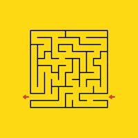 A maze with a yellow background and a black arrow pointing to the right vector