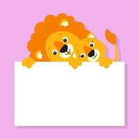 Lion and lioness holding a blank sign vector