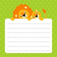 Two cute lion and tiger holding blank paper on green background vector