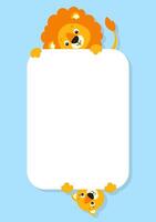 Cute lion and tiger holding a blank board vector