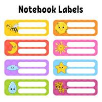 Notebook labels with cartoon characters and words vector