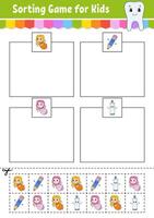Sorting game for kids with pictures of toothbrushes vector