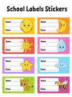 School labels stickers with cartoon characters vector