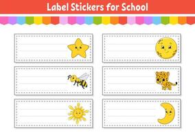 Label stickers for school with cartoon characters vector