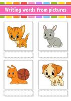 Writing words from pictures with animals and a cat vector