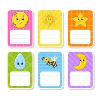 Set of cute stickers with cartoon characters vector