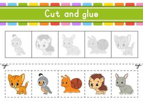 Cut and glue game for children with animals vector