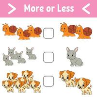 A cartoon animal counting game with the words more or less vector