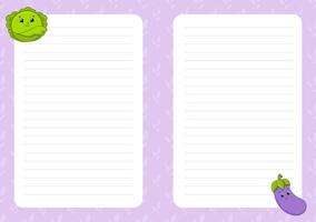 A purple notebook with a vegetable and a pencil vector