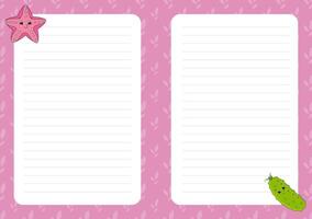 A pink notepad with a starfish and a cucumber vector