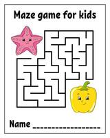 Maze game for kids with a starfish and a fish vector
