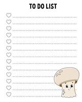 To do list template with cute mushroom vector