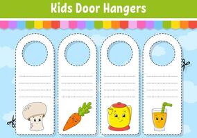 Kids door hangers with cartoon characters vector
