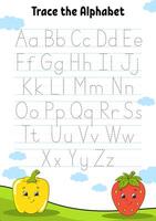 Alphabet tracing worksheet with fruits vector
